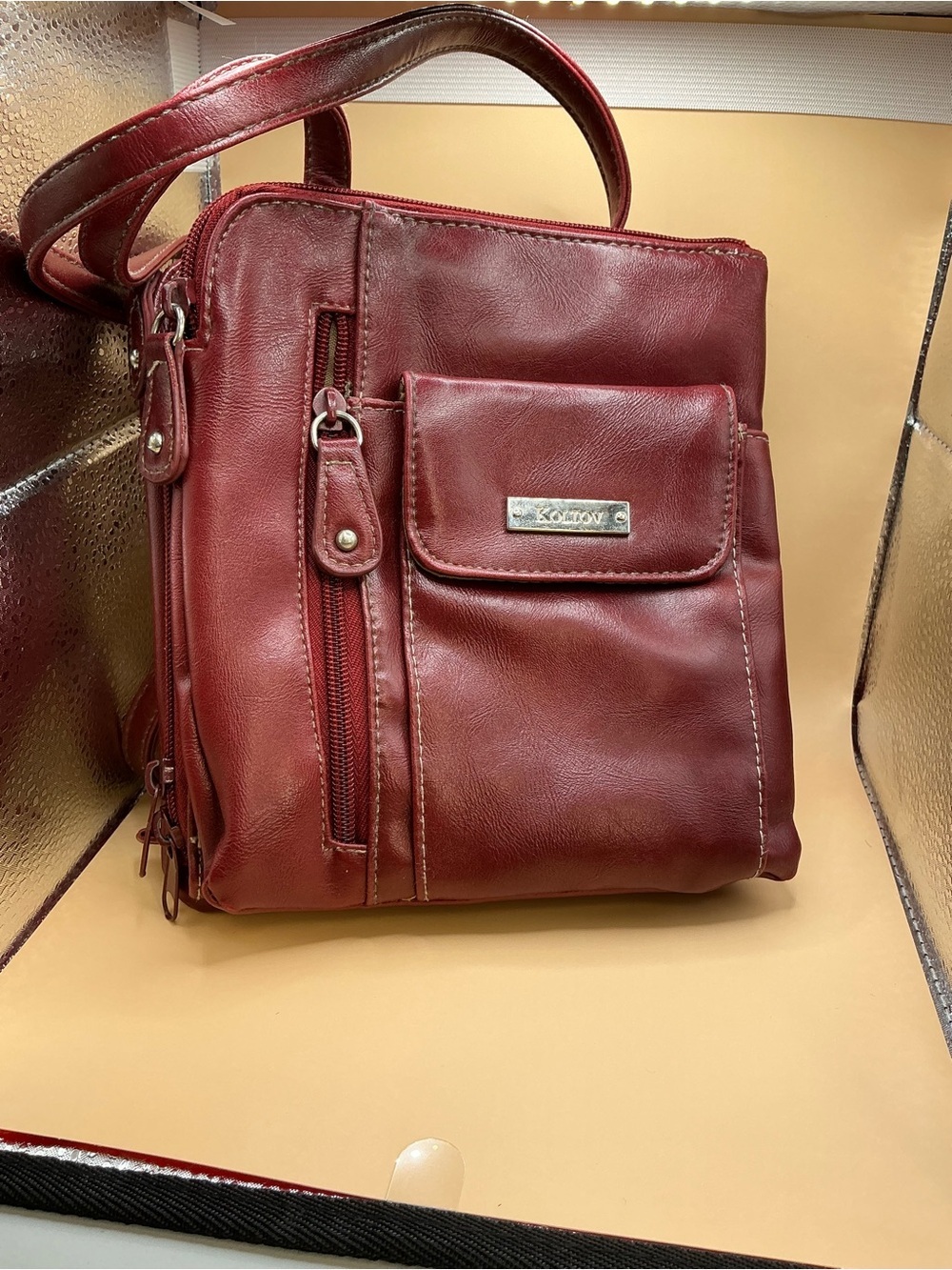 2279 - Koltov Burgundy Crossbody Shoulder Bag Organizer Multiple Pockets